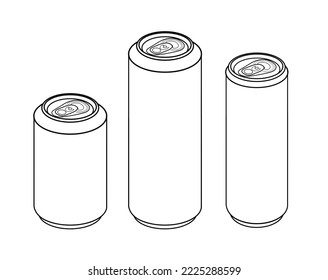 Un conjunto de tres latas de aluminio de diferentes tamaños. Ilustración vectorial minimalista. Para diseños, logotipos, afiches, impresiones, banners, decoración, maquetas, plantillas. Concepto de compra