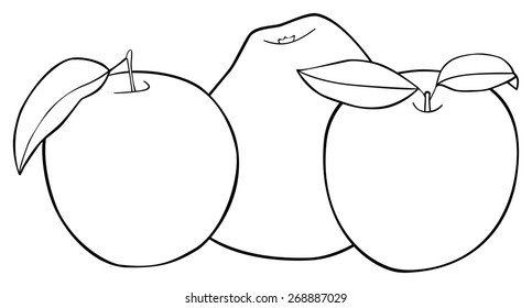 Set of three apples with three leaves on white background in the Delightful garden collection
