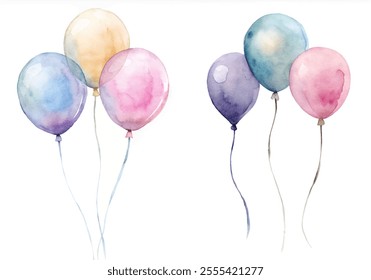 A set of three balloons in different colors, with one balloon in the middle and two on the right