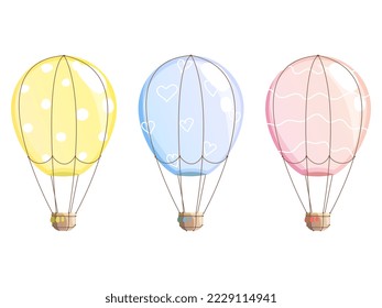 Set of three balloons flat boho cartoon style, cute design, decorative