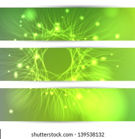 Set of three banners with abstract design with shiny particles. Ideally as banners for business messages or websites.