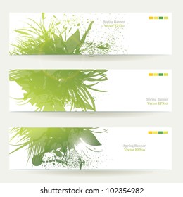 set of three banners, abstract headers with green blots