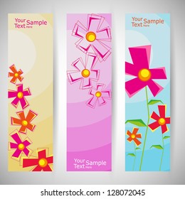 set of three banners, abstract headers with flowers and artistic blots