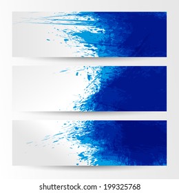 set of three banners, abstract headers with blue blots
