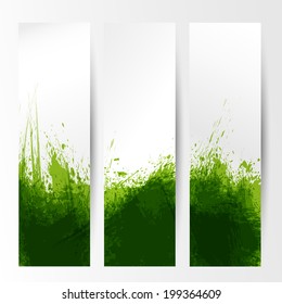 set of three banners, abstract headers with green blots