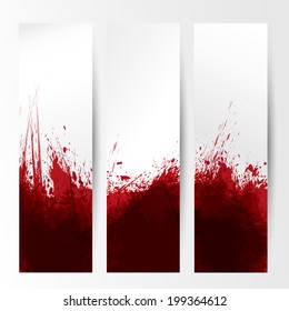 set of three banners, abstract headers with red blots