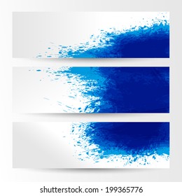 set of three banners, abstract headers with blue blots