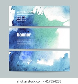 set of three banners, abstract  headers with blue blots