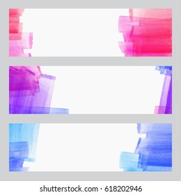 set of three banners, abstract headers with watercolor look colorful strokes, abstract background artistic collection