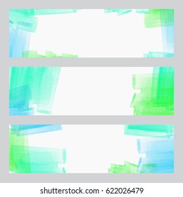 set of three banners, abstract headers with watercolor look colorful strokes, abstract background artistic collection
