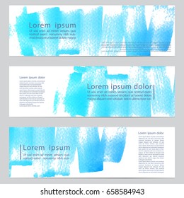 set of three banners, abstract headers with watercolor look colorful strokes, abstract background artistic collection
