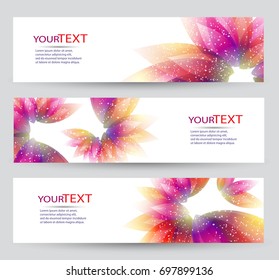 Set of three banners, abstract headers, with  floral elements and flowers. Vector eps 10