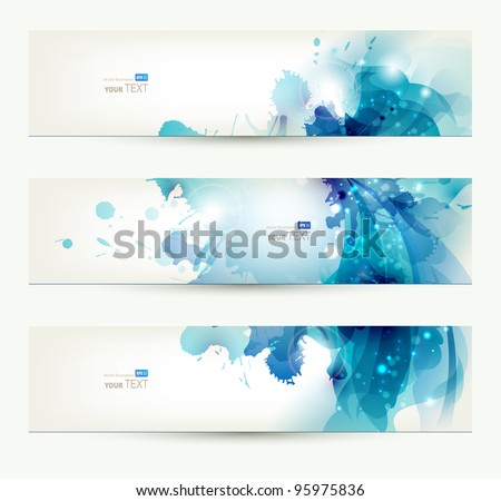 set of three banners, abstract  headers with blue blots