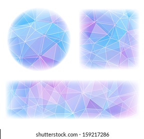 Set of three banners with abstract polygonal geometric background.