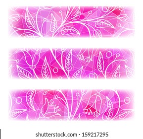 Set of three banners with abstract polygonal geometric background.