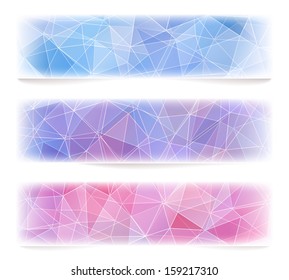 Set of three banners with abstract polygonal geometric background.