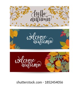 set of three banners with autumn leaves