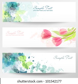 Set of three banners. Beautiful floral headers