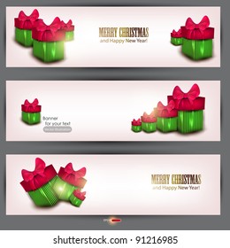 Set of three banners with  beautiful gifts. Vector illustration