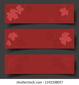 Set of three banners with beautiful hand-drawn leaves. Vector illustration.