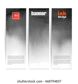 set of three banners black spots on the wet ink. Watercolor, Retro,Business, Abstract background. Hand drawn