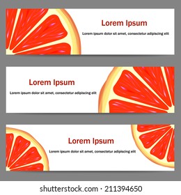 Set of three banners with bright oranges on white background