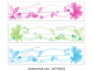 set of three banners with flowers and place for your text