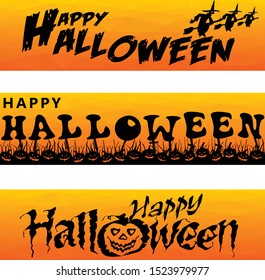 Set of three banners for Halloween composed of triangles. Vector polygonal color graphic illustration.