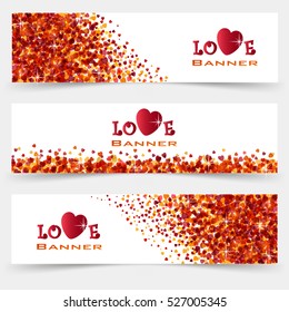 Set of three banners with hearts. Valentines Day