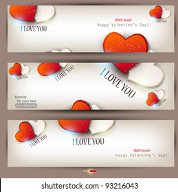 Set of three banners with hearts. Valentine's Day. Vector background