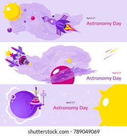 Set of three banners on the theme of the Astronomy Day. Vector illustration