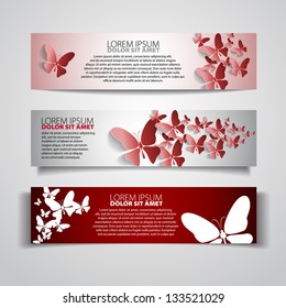 Set of three banners with paper butterfly - Vector background