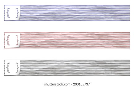 set of three banners with pattern crumpled paper and brackets