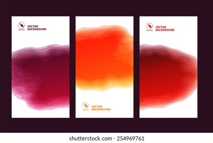 Set of three banners, pink, red. Abstract headers with step effects