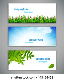 Set of three banners with realistic natural background, vector illustration