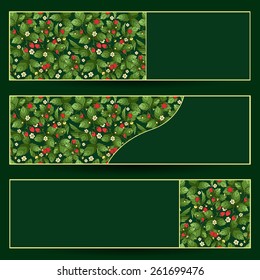 Set of three banners with ripe strawberry. Vector illustration