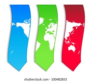 set of three banners with a special white map