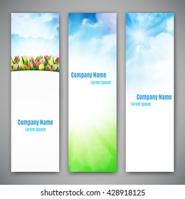 Set of three banners with summer landscape. Vector illustration