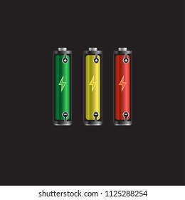 Set of three batteries with color indication