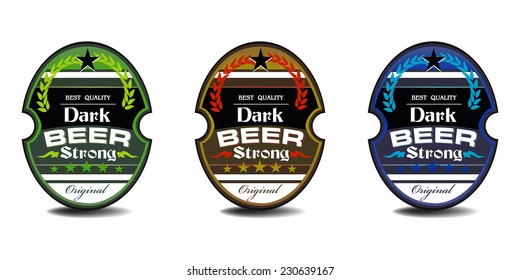 Set of three beer labels with the text Dark Strong Beer written on each label. Strong beer concept
