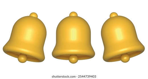 Set of three bell icons for notifications and alerts. Symbols for reminders or attention in user interface design.