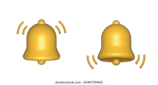 Set of three bell icons for notifications and alerts. Symbols for reminders or attention in user interface design.