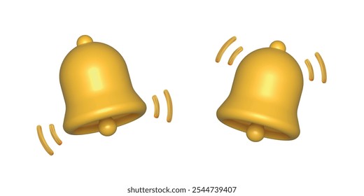 Set of three bell icons for notifications and alerts. Symbols for reminders or attention in user interface design.