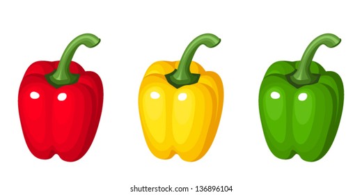 Set of three bell peppers. Vector illustration.