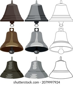 A set of three bells in different colors. Vector illustration.