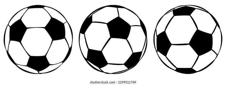 Set of three big soccer balls in white and black colors