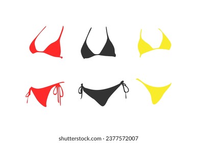 set of three bikini, swimwear. summer, swimming, beach, fashion concept. flat vector illustration.