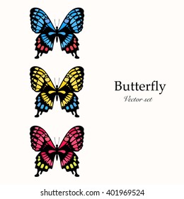 Set with three bird-wing butterflies