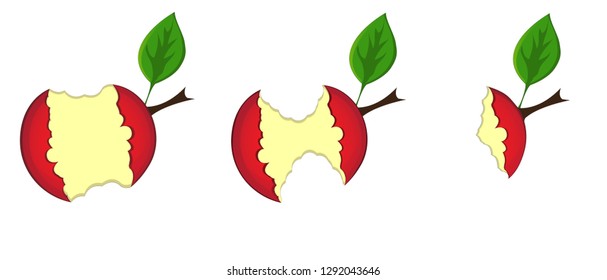 Set of three bitten apples isolated on white background.Vector illustration