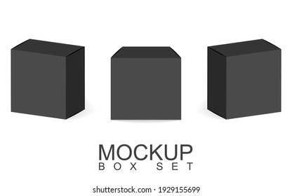 A set of three black boxes. Box templates for your design. Vector illustration.